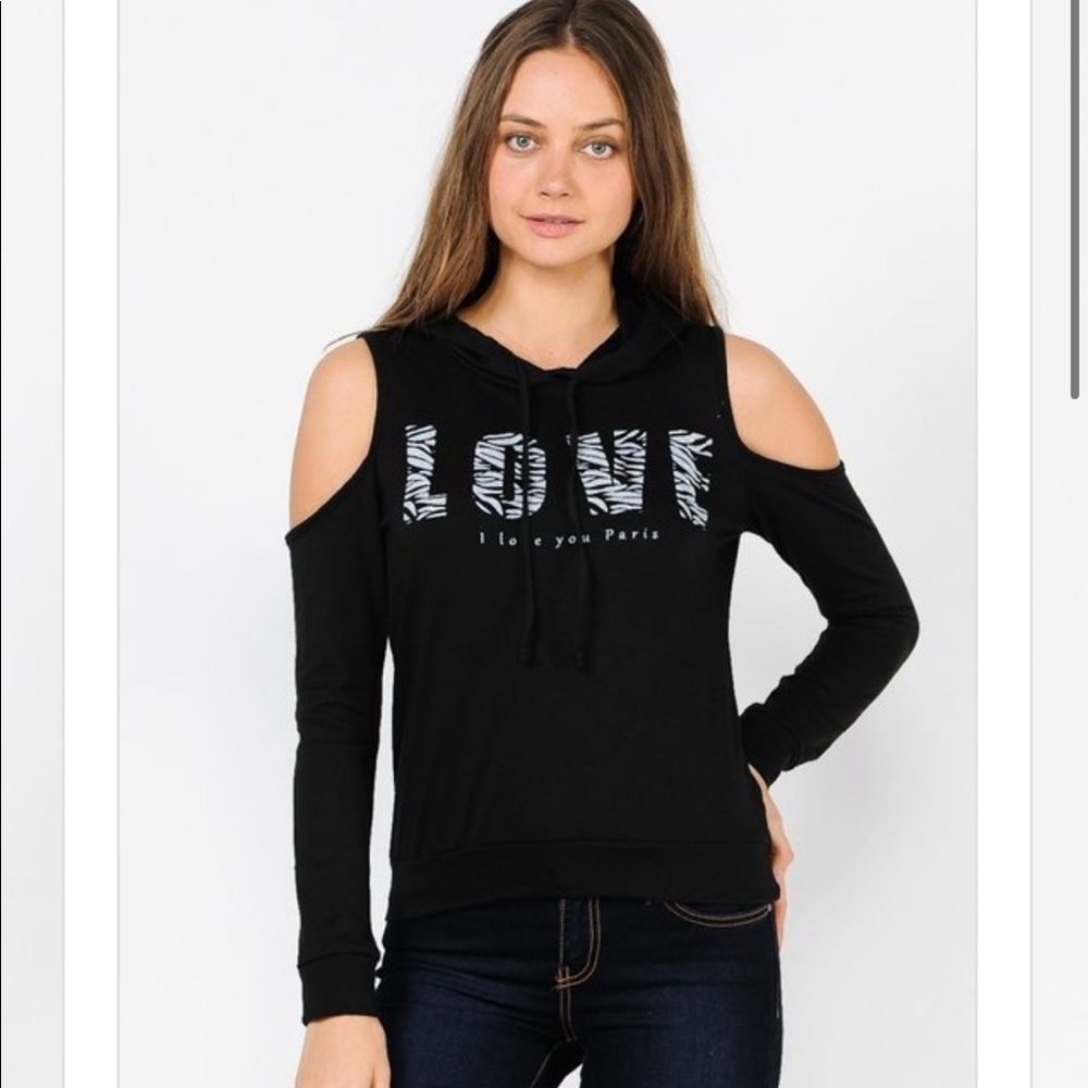 Love Cold Shoulder Cut Out Hoodie Sweatshirt - Picture 2 of 3